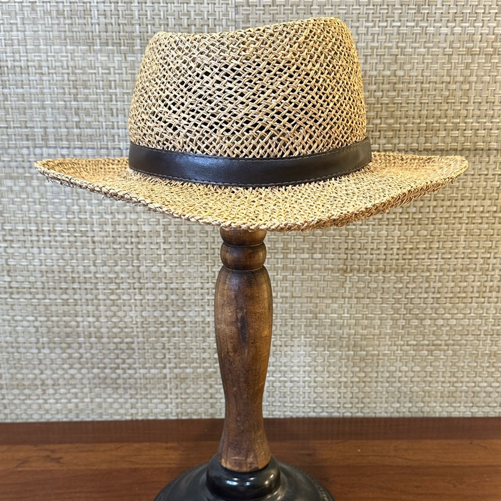 🌟HP🌟VTG Dorfman Pacific Tan Seagrass Straw Open Weave Wide Brim Golf Hat L/XL